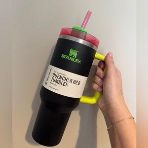 Stanley Quencher H2.0 Tumbler - Black and Pink with Green Accents